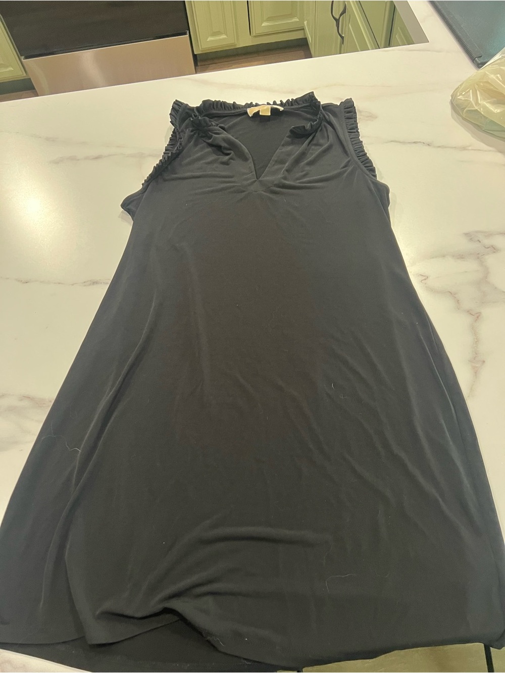 Michael Kors Black Sleeveless V-Neck Tank with Ruffle Trim